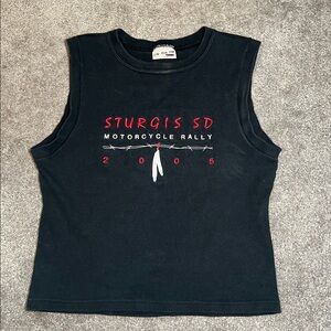 Vintage Jensen My Baby Doll Tank Top Crop Black Sturgis 2005 Motorcycle Rally XL